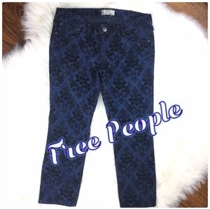 Free People Velvet Flocked Denim Jacquard Skinny